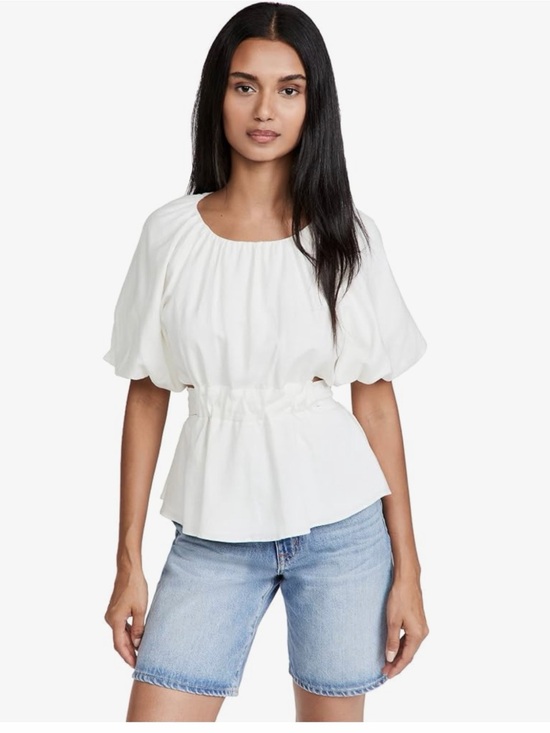 Astr Tops - Astr the Label Vendetti Women's White Linen Blend Peplum Puff-Sleeve Top